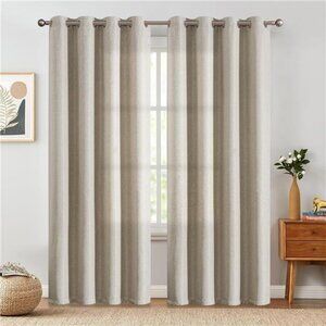 Linen Textured Curtain for Living Room Darkening 84 Inch Long Bedroom Curtain